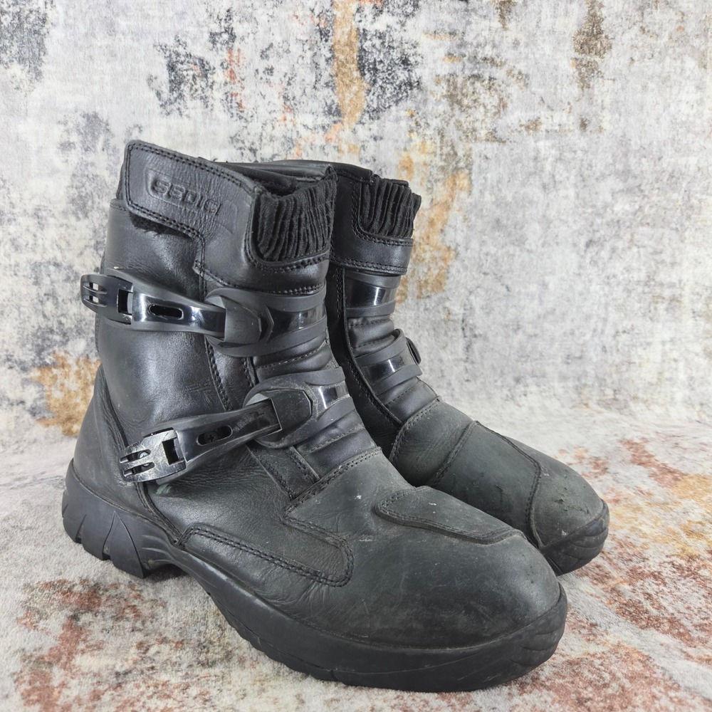 Sedici Motorcycle Boots Mens 10 Black Leather Dual Buckle Padded Shin Touring